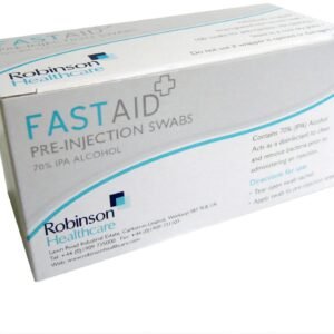 FASTAID Pre-Injection Swabs 70% IPA Alcohol by Robinson Healthcare – box of 100 individually wrapped non-woven alcohol swabs for skin disinfection before injection