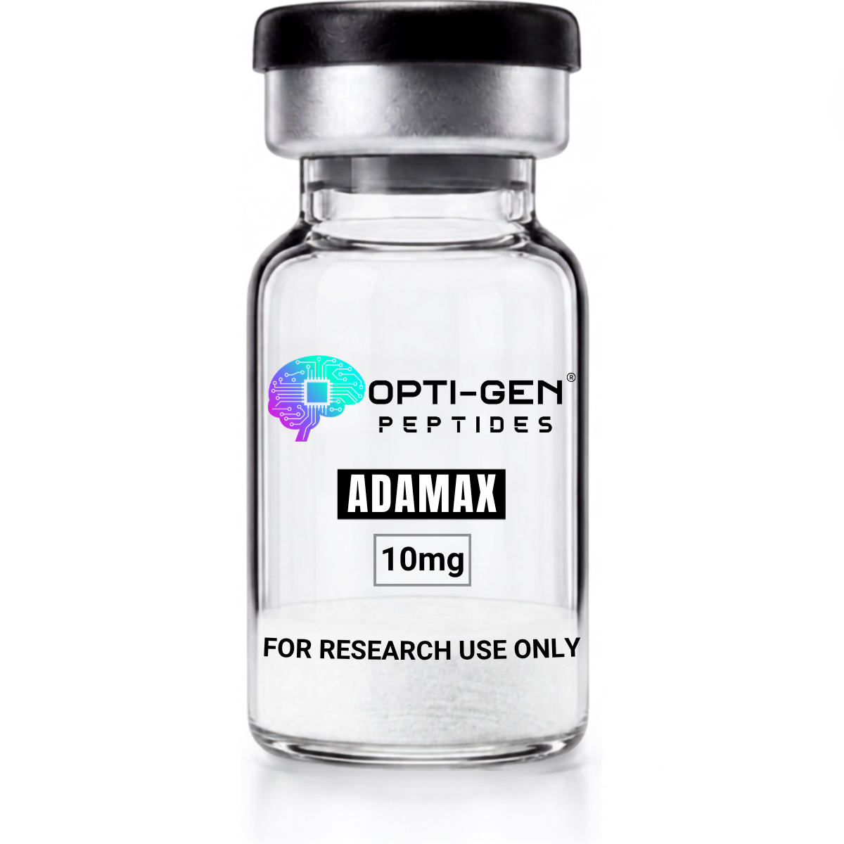 Opti-Gen Adamax 10mg research vial, sealed glass peptide vial labelled for research use only