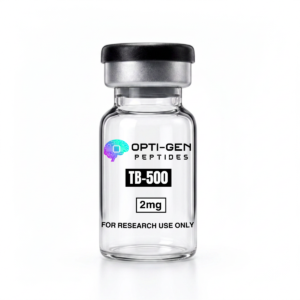 Opti-Gen Peptides TB-500 2mg glass research vial labelled for research use only