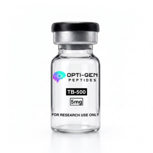 Opti-Gen TB-500 5mg research vial, sealed glass peptide vial labelled for research use only