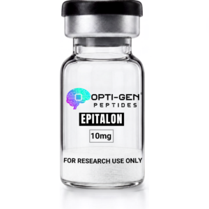 Opti-Gen Epitalon Peptide 10mg research vial, sealed glass peptide vial labelled for research use only