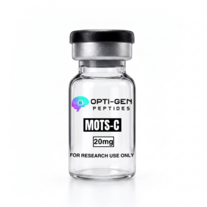 Opti-Gen Peptides MOTS-c 20mg glass research vial labelled for research use only