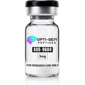 Opti-Gen Peptides AOD-9604 5mg glass research vial labelled for research use only