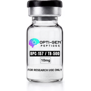 Opti-Gen Peptides BPC-157 / TB-500 10mg Peptide Blend glass research vial labelled for research use only