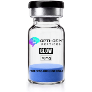 Opti-Gen Peptides GLOW 70mg glass research vial labelled for research use only