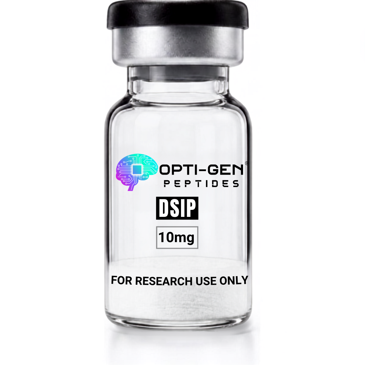 Opti-Gen Peptides DSIP 10mg glass research vial labelled for research use only