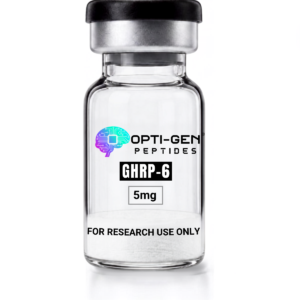 Opti-Gen Peptides GHRP-6 5mg glass research vial labelled for research use only