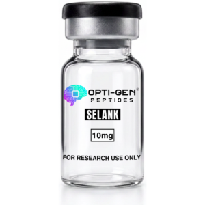 Opti-Gen Peptides Selank 10mg glass research vial labelled for research use only