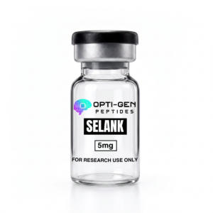 Opti-Gen Peptides Selank 5mg glass research vial labelled for research use only