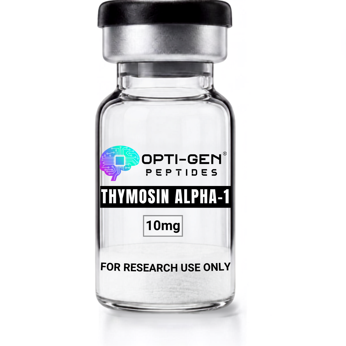 Opti-Gen Peptides Thymosin Alpha-1 10mg glass research vial labelled for research use only